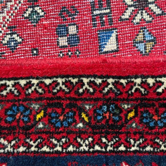 Vintage Persian Wool Area Rug Carpet Handmade Red Blue Geometric Fringe - Picture 10 of 10